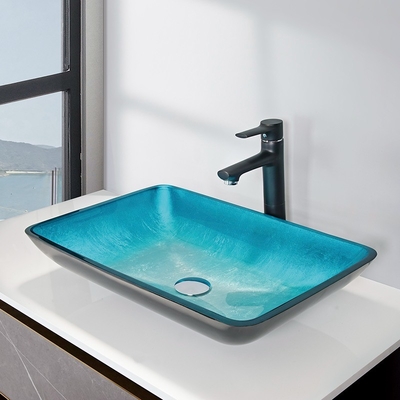 Aangemaakte het Schipgootsteen 560 van de Glas Blauwe Rechthoek * 360 * 110mm met Tapkraan
