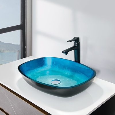 Aangemaakt Glas 12mm van het hemel Blauw Met de hand gemaakt Rechthoekig Schip Gootstenen