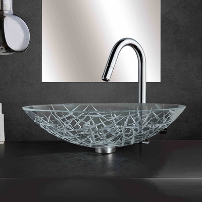 Aangemaakte Glas L51 5*W360 * H140mm van het Super Clear het Grote Ovale Schip Gootsteen