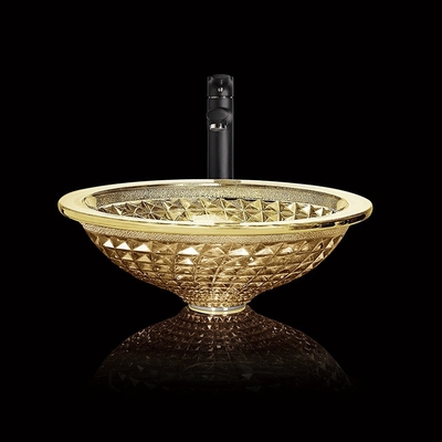 De verchroomde Duidelijke van de de Gootsteen Gouden Was van de Glaskom Hand Modern Crystal Bathroom Vanity