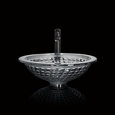 Cirkel Met de hand gemaakte Crystal Wash Basins Vessel Glass-Grijze Badkamerstrechter Gevormde Rook