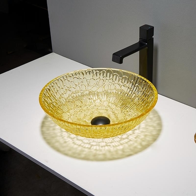 Rond Gelakt Crystal Wash Basins Low Profile-Glas 12mm Moderne Gouden Geel