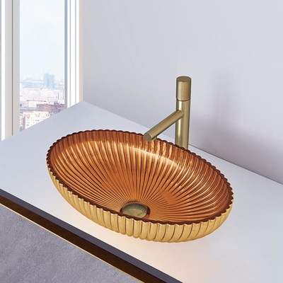 De ovale van de de Kleurenbadkamers van Vormcrystal glass vessel basins in 24K Gouden Kom van het de Gootsteenbassin
