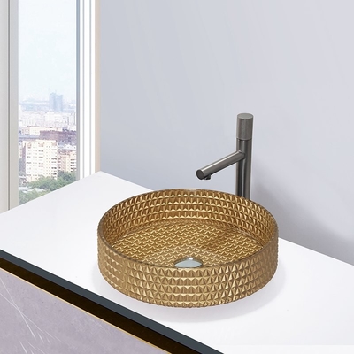 45mm Crystal Glass Wash Basin Gold Gootsteen van de de Badkamersijdelheid van de Kleuren de Cilindrische Vorm