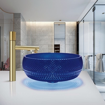 De Kleurencountertop van Crystal Glass Vessel Basins Royal Blauwe Gootsteen
