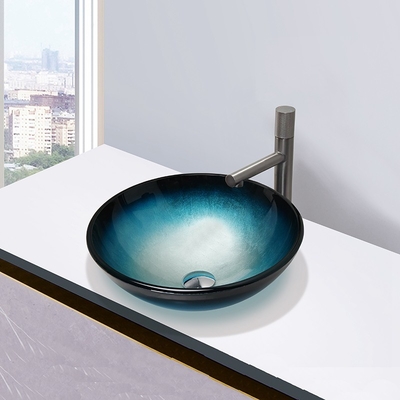 Badkamers Aangemaakte van het de Wasbassin van de Glasgootsteen Zwarte Blauwe Ronde de Kom Gemakkelijke Schoon