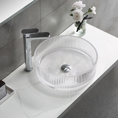 De moderne Verticale Strepen die van Crystal Clear Glass Wash Basin de Gootstenen van het Badkamersbassin gieten