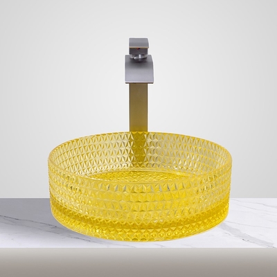 Moderne Cilinder Glazen Wastafel Badkamermeubel Gootstenen Transparante Gele Kleur