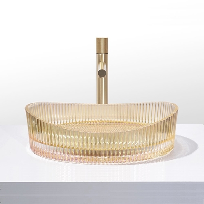 Crystal Glass Vessel Basins In Electroplated Coating Rich Gold Color Geen gat montage