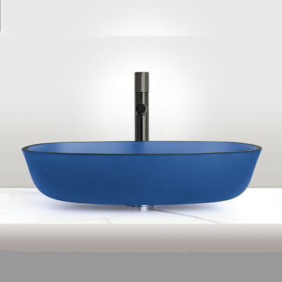 Wintermelon-vormige tafelwasbak in mat blauw gehard glas