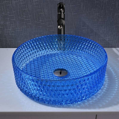Om 120mm het Type van het Bassinglas van de Badkamerswas Blauwe Kleur Crystal Diamond