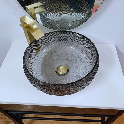 Unieke Countertop van de Bassinsgrey bathroom grey crystal vanity van het Glasschip Ronde