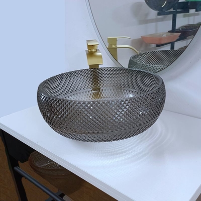 Unieke Countertop van de Bassinsgrey bathroom grey crystal vanity van het Glasschip Ronde