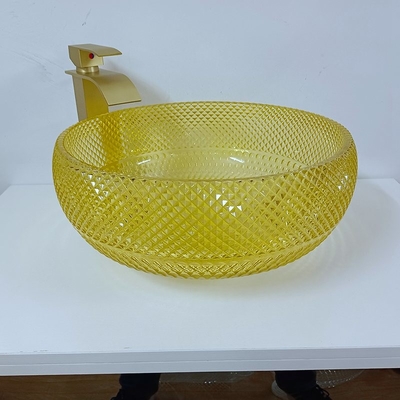 Van de de Gootsteenkom van de 17,7 Duim Gele Badkamers Stijl 180mm 12mm Rond Kristal