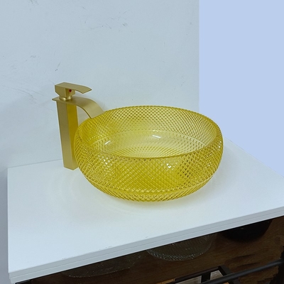 Van de de Gootsteenkom van de 17,7 Duim Gele Badkamers Stijl 180mm 12mm Rond Kristal