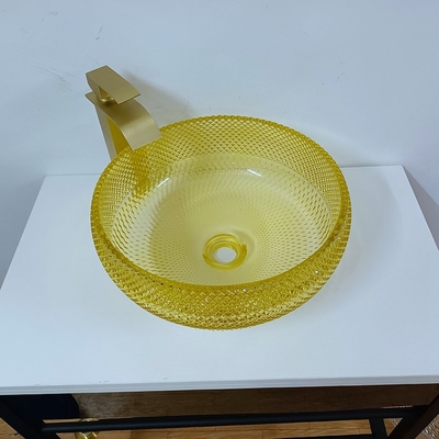 Van de de Gootsteenkom van de 17,7 Duim Gele Badkamers Stijl 180mm 12mm Rond Kristal