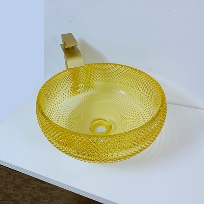 Van de de Gootsteenkom van de 17,7 Duim Gele Badkamers Stijl 180mm 12mm Rond Kristal