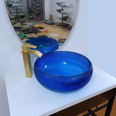 Italiaanse de Gootsteenkom van het Ontwerp Blauwe Glas 16,5 Duim om Glas boven Tegenbassin