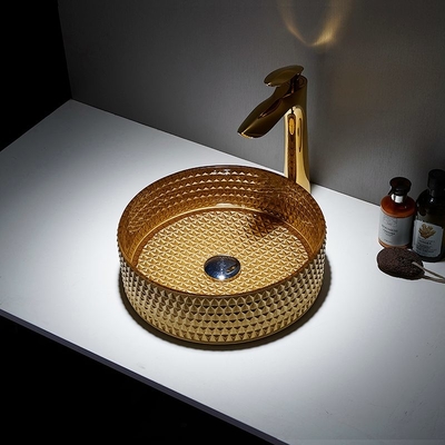 Het ronde Gouden van de Gootsteendiamond table top bowl wash van het Glasschip Bassin Crystal Bathroom