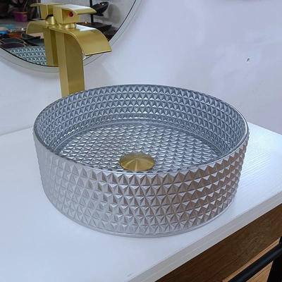 Recentste van de de Bovenkantwas van de Stijllijst de Bassins Zilveren Kleur, Ronde Badkamers 360*360*112mm van de Gootsteenkom