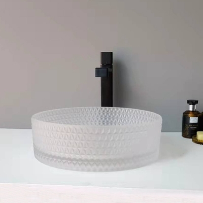 Zure Matt Glass Vessel Basins Bathroom-Ijdelheid 12mm Hoog Beëindigen Crystal Diamond