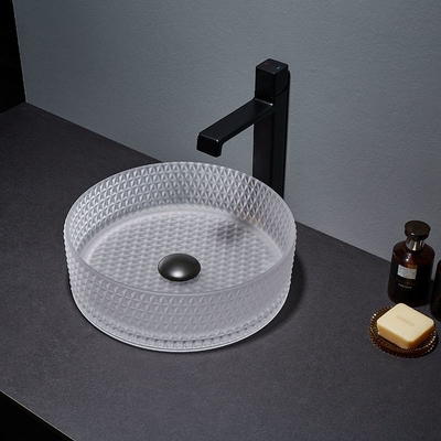 Zure Matt Glass Vessel Basins Bathroom-Ijdelheid 12mm Hoog Beëindigen Crystal Diamond