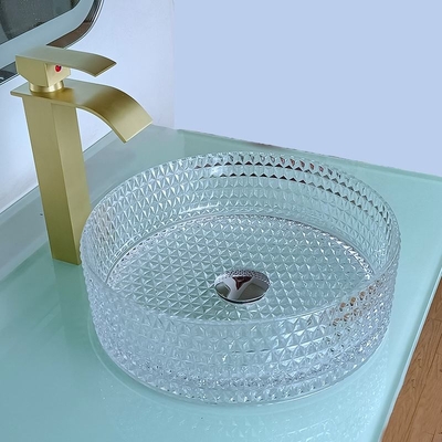 12mm het Bassin van de de Handwas van de Lijstbovenkant Kom van 15,5 Duim de Transparante Crystal Round Bathroom Sink Basin