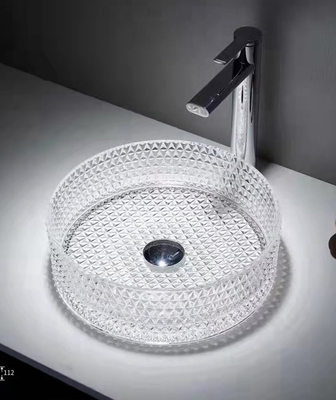 12mm het Bassin van de de Handwas van de Lijstbovenkant Kom van 15,5 Duim de Transparante Crystal Round Bathroom Sink Basin