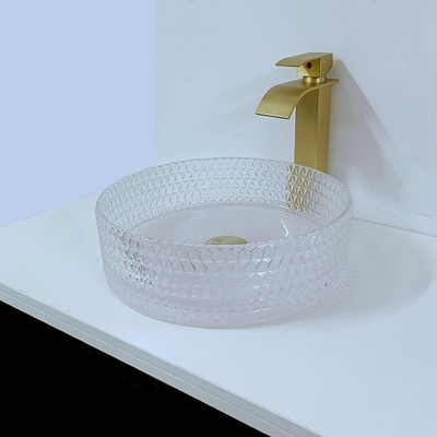Duidelijk van de Gootstenencrystal diamond table top round wash van het Glasschip Bassin 395 * 395 * 120mm