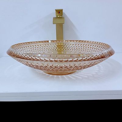 De ronde Kom Crystal Glass Amber Color Bathroom L450 * W450 * H120mm van het Wasbassin