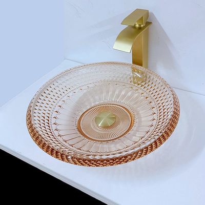 De ronde Kom Crystal Glass Amber Color Bathroom L450 * W450 * H120mm van het Wasbassin