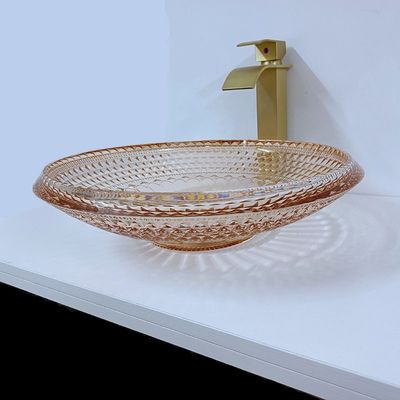 De ronde Kom Crystal Glass Amber Color Bathroom L450 * W450 * H120mm van het Wasbassin
