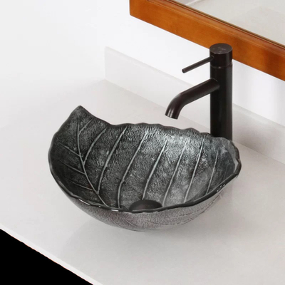 Bladvormig Groot Ovaal Schipgootsteen Aangemaakt Glas Gray Countertop