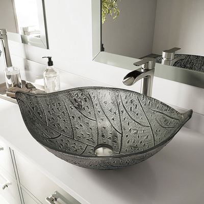 Bladvormig Groot Ovaal Schipgootsteen Aangemaakt Glas Gray Countertop