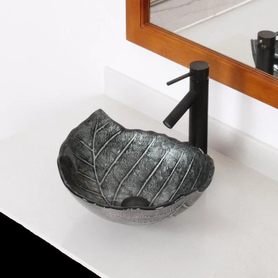 Bladvormig Groot Ovaal Schipgootsteen Aangemaakt Glas Gray Countertop