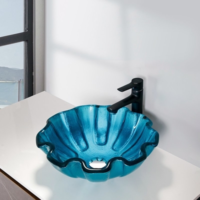 Rond Aangemaakte de Kom Groene Badkamers 150mm van het Glasbassin Countertop Bloemvorm
