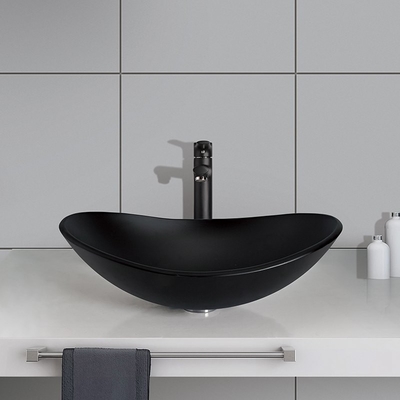 Baarvorm Zuur Matt Black Vanity Basin Bathroom 540mm Lengte Aangemaakte Glas Gemakkelijke Schoon