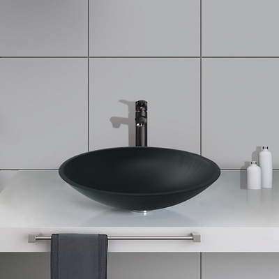 De ovale Zwarte Ronde Schipgootsteen kleurde Aangemaakt Glas Zuur Matt Countertop