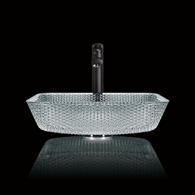 400mm Lengtecountertop het Vierkant van Crystal Clear Glass Vessel Diamond van Ijdelheidsgootstenen