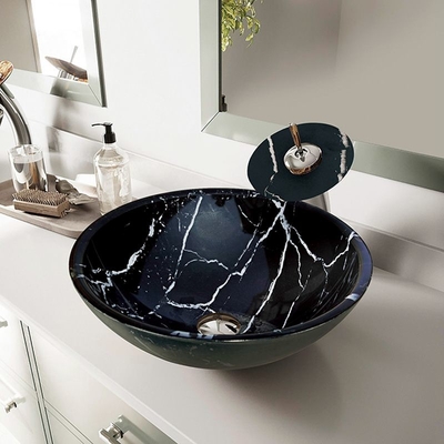 145mm Zwarte de Komcountertop van het Glasbassin Geweven Vlot met Witte Lijnen