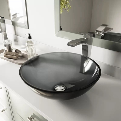 Het cirkelcountertop Met de hand gemaakte Aangemaakte Glas Gray Vessel Bathroom Sink van het Wasbassin