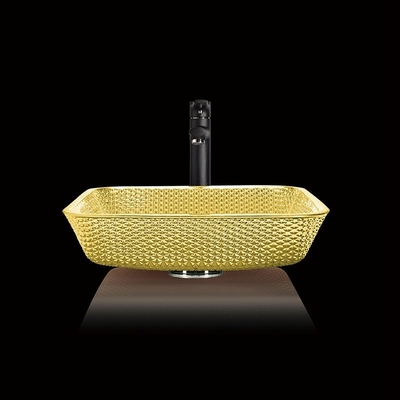 De verchroomde Countertop Ijdelheid daalt Vierkant Glasschip Crystal Luxury Gold Color