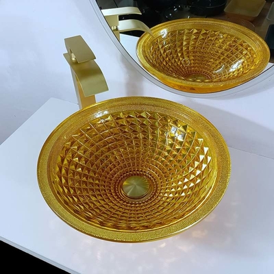 De verchroomde Duidelijke van de de Gootsteen Gouden Was van de Glaskom Hand Modern Crystal Bathroom Vanity