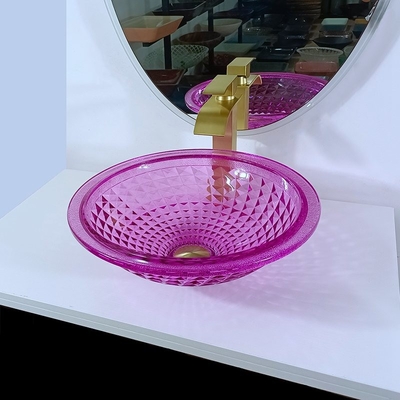 Crystal Glass 12mm Purpere Kom van de Glasgootsteen voor Modern Toilet 140mm Hoogte