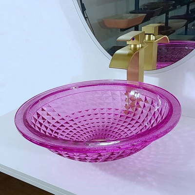 Crystal Glass 12mm Purpere Kom van de Glasgootsteen voor Modern Toilet 140mm Hoogte
