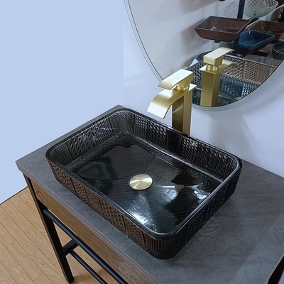 Van de de Gootstenen Zwarte Diepe Badkamers van het glas het Rechthoekige Schip Transparante Kristal