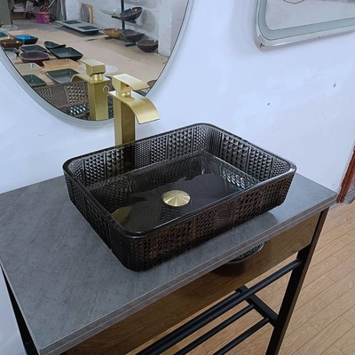 Van de de Gootstenen Zwarte Diepe Badkamers van het glas het Rechthoekige Schip Transparante Kristal