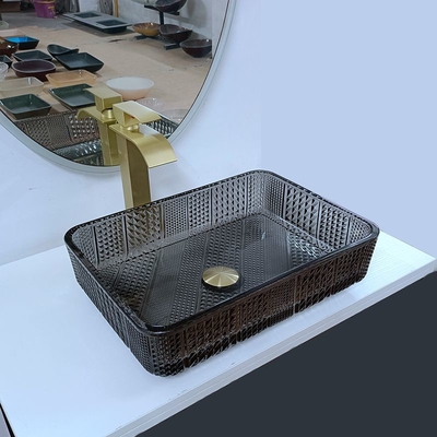 Van de de Gootstenen Zwarte Diepe Badkamers van het glas het Rechthoekige Schip Transparante Kristal