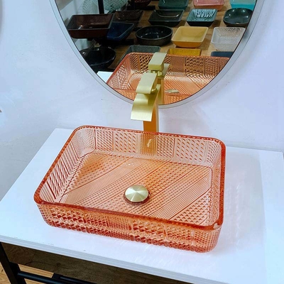 Crystal Vanity Top Glass Wash-Bassin Rechthoekige Oranje L445 * W330 * H105mm 12mm dik