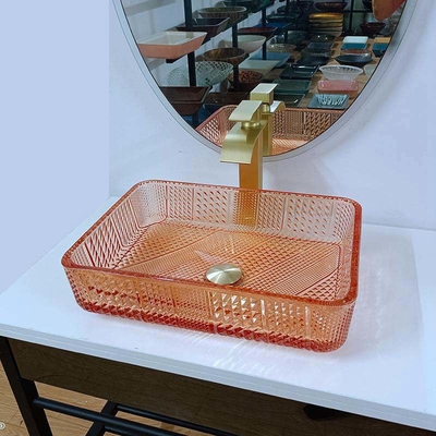 Crystal Vanity Top Glass Wash-Bassin Rechthoekige Oranje L445 * W330 * H105mm 12mm dik
